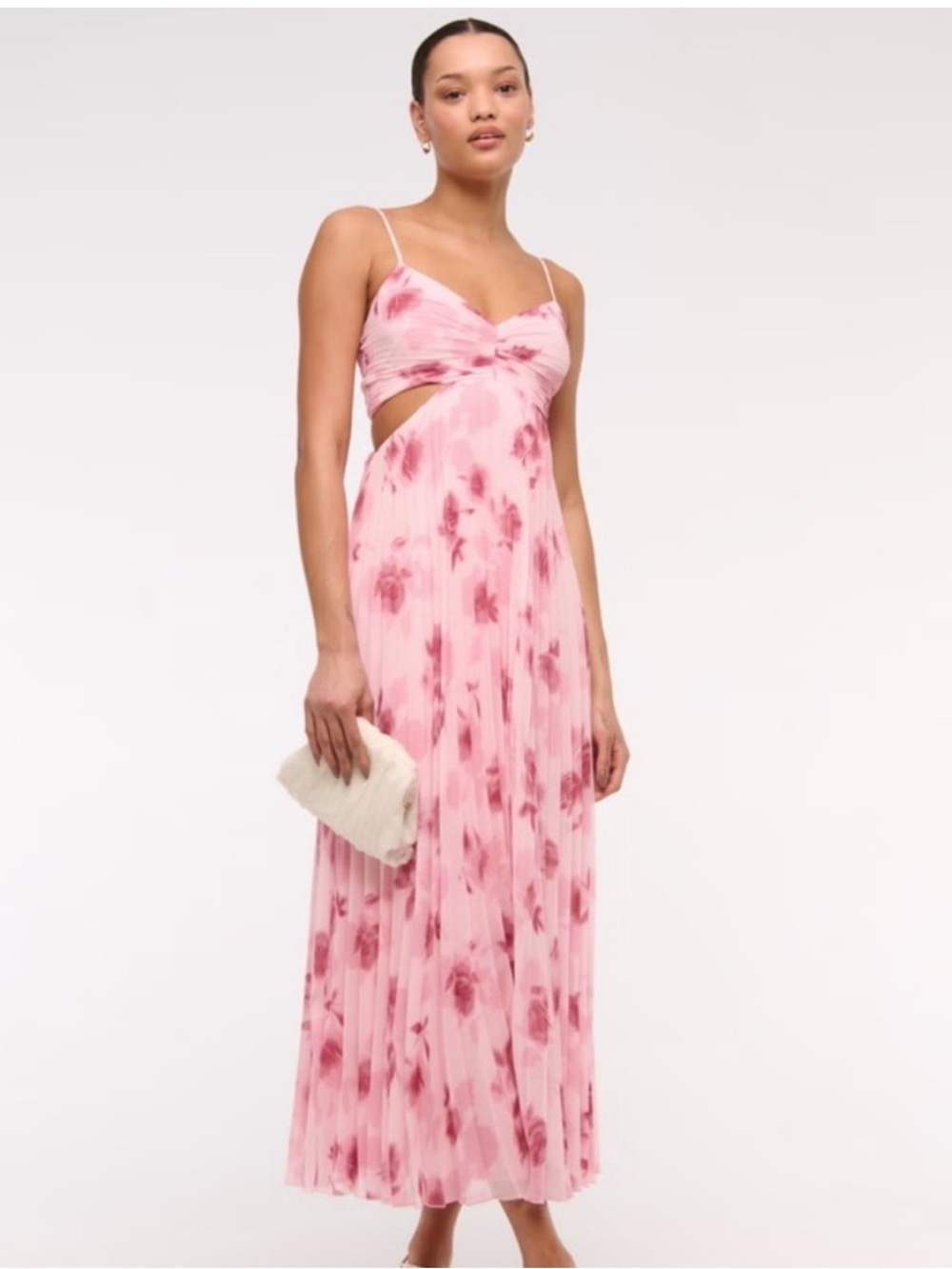 Abercrombie & Fitch Pink Floral Twist-Front Maxi Dress